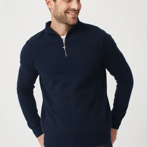 Untouched Wool Cassum Navy Blue Half Zip Men’s Sweater in Large - Picture 8 of 8